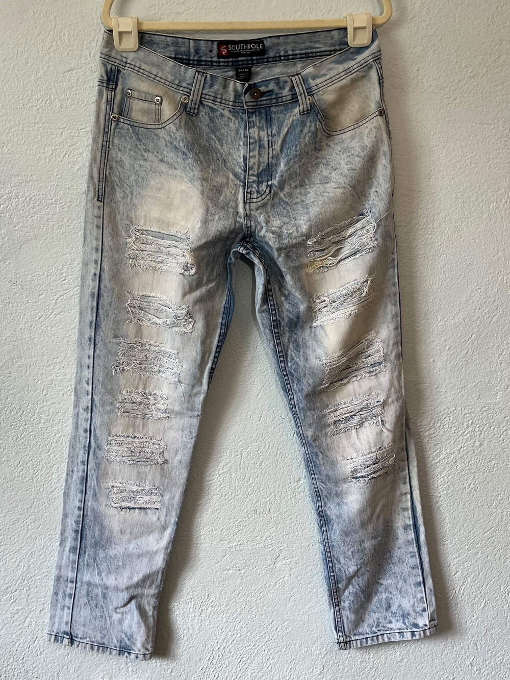 South Pole Men’s Distressed Acid-Wash Jeans - Light Blue